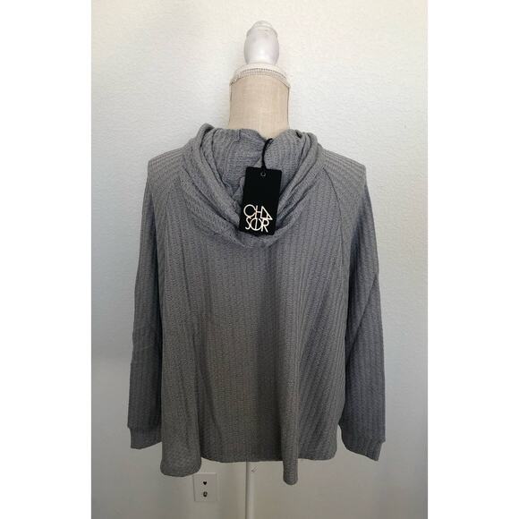 Chaser Gray and Silver Waffle Weave Dolman Sleeve Thermal High-Low Top - M - Picture 5 of 7